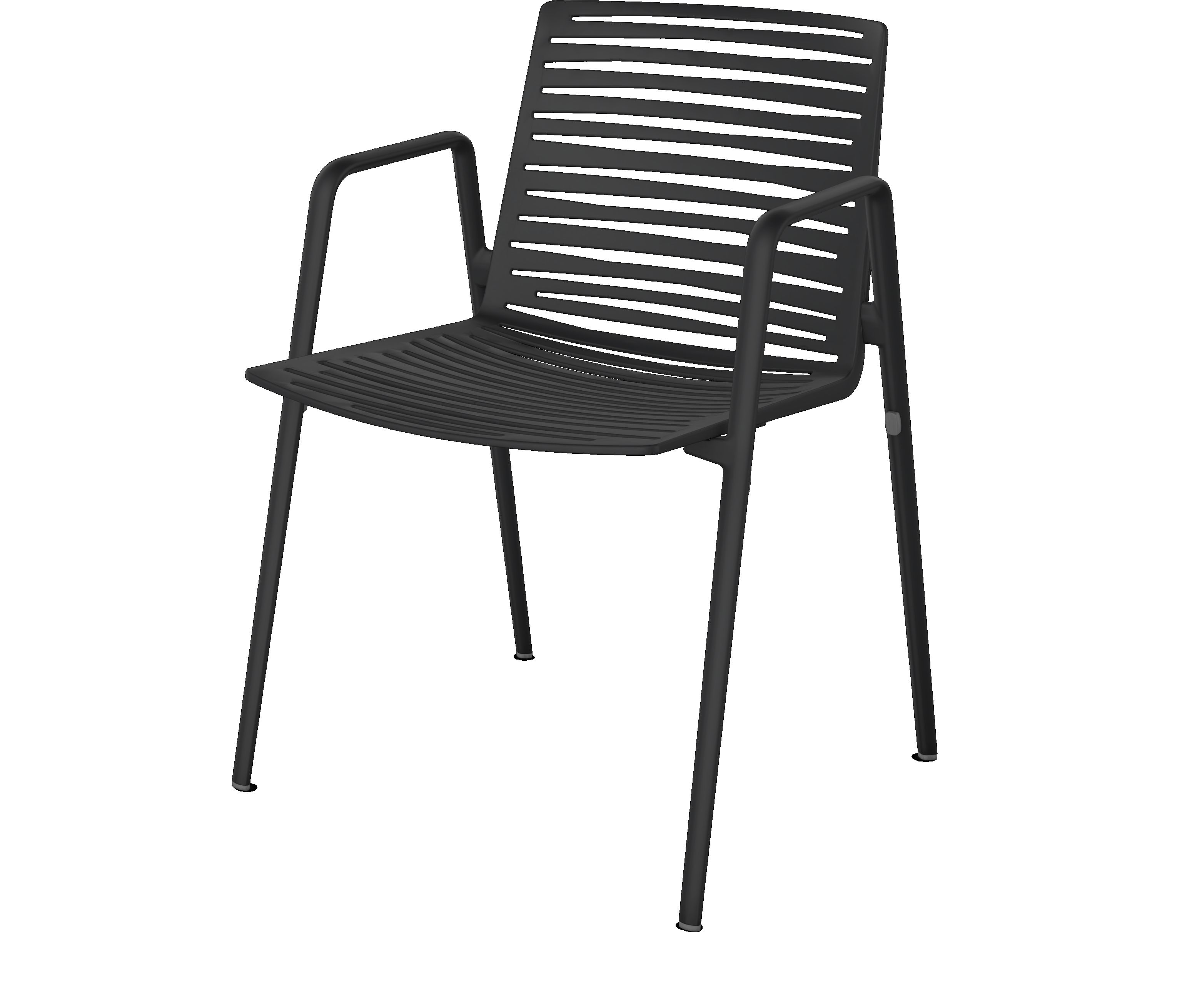 Schwarzer Zebra Stuhl mit Armlehnen Fast, moderner Gartenstuhl aus Metall für den Außenbereich.