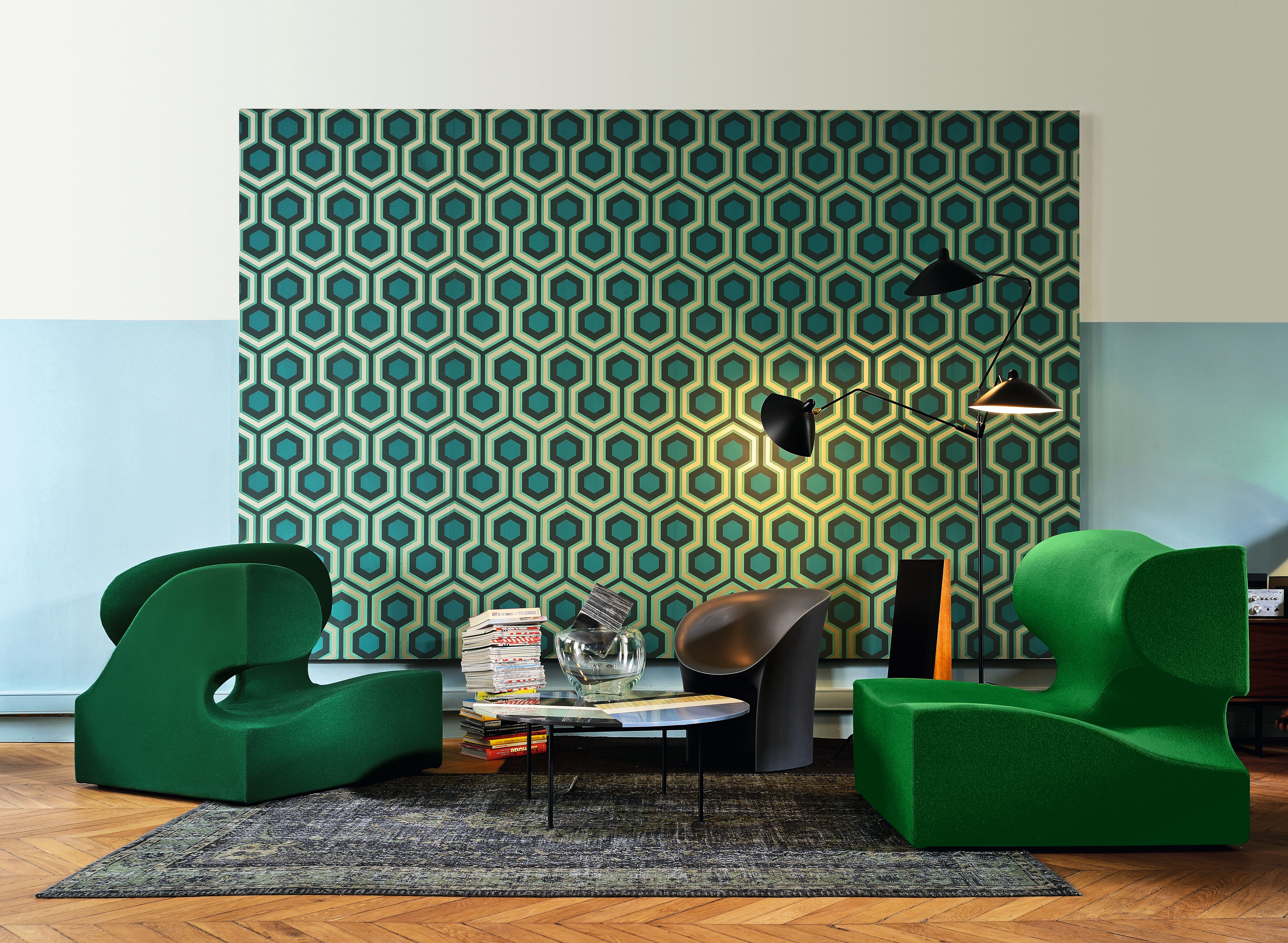 Fishbone Tisch rund blau Moroso
