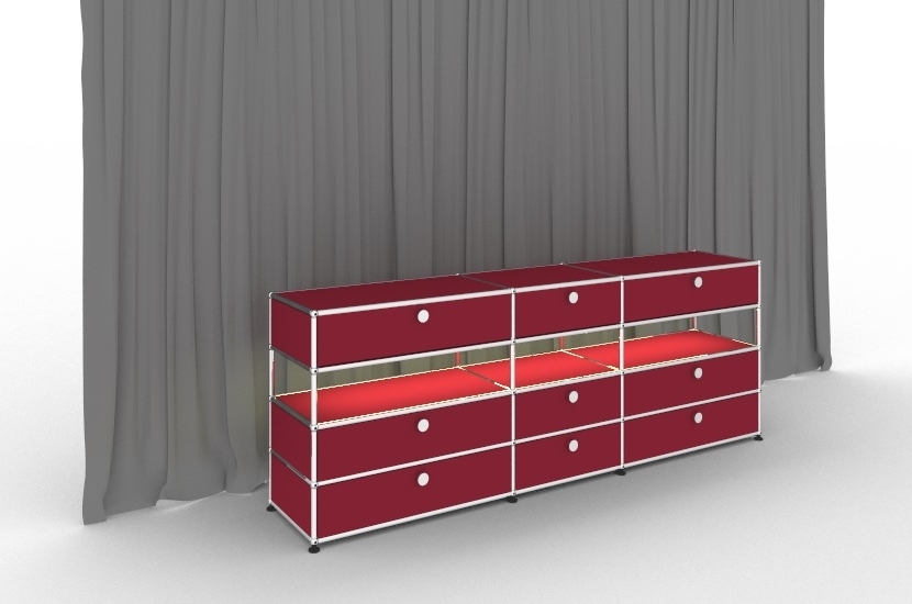 E Sideboard beleuchtet mit 9 Schubladen rubinrot USM Haller