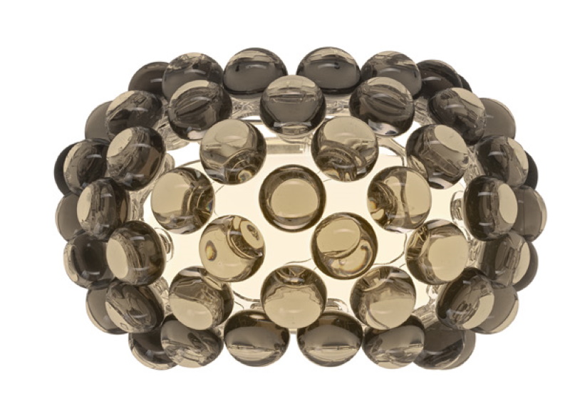 Graue Caboche Plus Wandleuchte von Foscarini, bestehend aus vielen transparenten Kugeln. Moderne Innenleuchte.