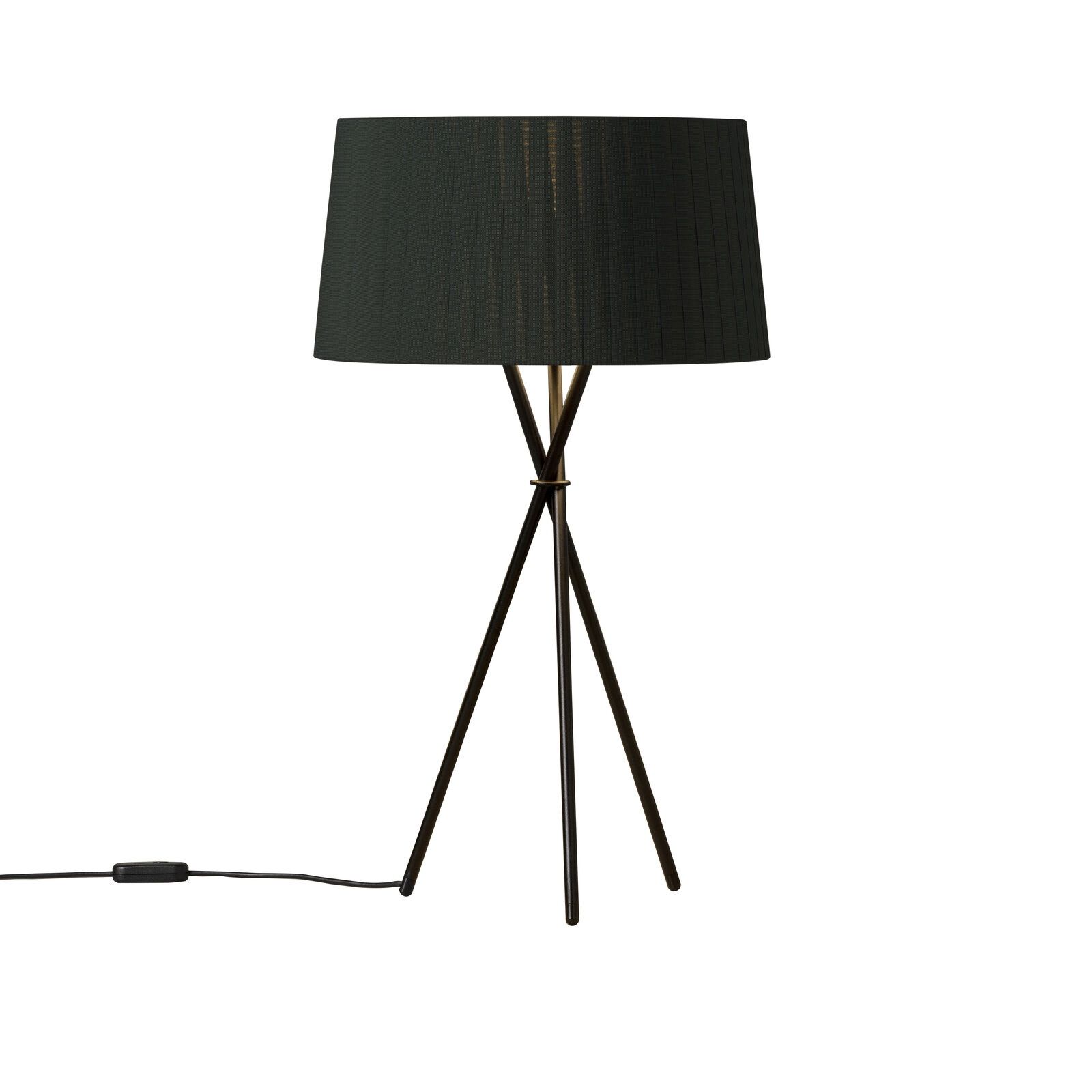 Tripode G6 Tischleuchte von Santa & Cole in Grün mit Stoffschirm und Stativfuß.