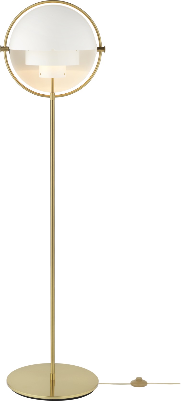 Multi-Lite Stehleuchte von Gubi in Weiß und Messing. Moderne Design Stehlampe.