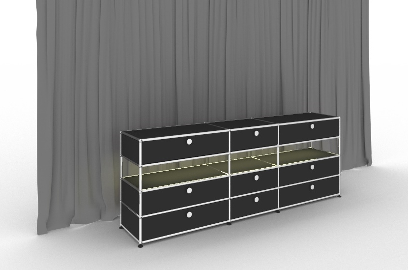 E Sideboard beleuchtet mit 9 Schubladen rubinrot USM Haller