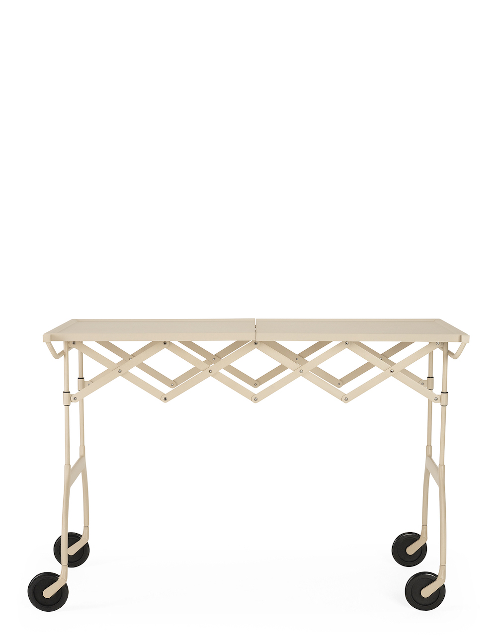 Battista Servierwagen in mattem Sahne, ausziehbarer Tisch mit Rollen, modernes Design von Kartell.