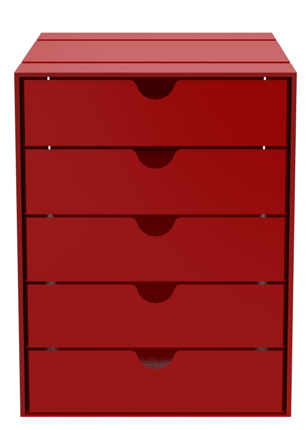 USM Haller Inos Kastenset C4 in Rubinrot, geschlossenes Schubladenelement für Büro und Homeoffice.