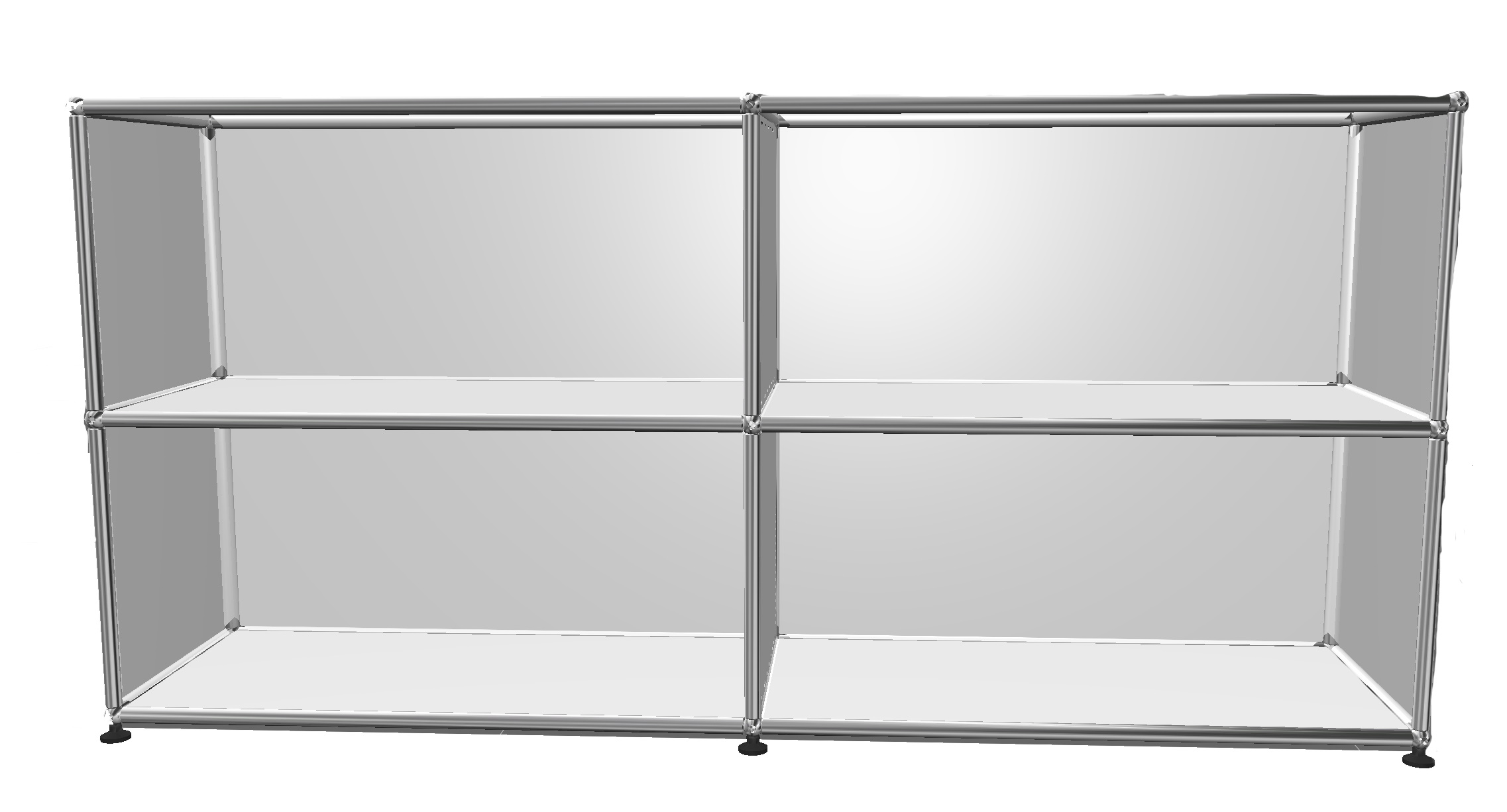 USM Haller Sideboard in Reinweiß mit offenen Fächern, modernes modulares Möbeldesign für Wohnzimmer und Büro.