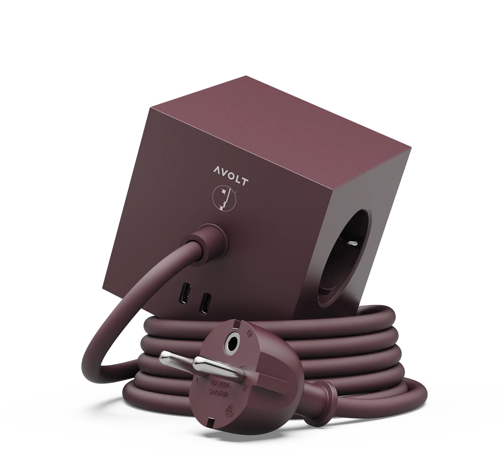 Square 1 - Avolt  x Bauhaus Steckdosenwürfel mit USB-C exclusive Edition Mulberry Red dfp Design