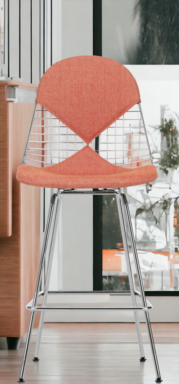 Eames Wire Bar Stool Barhocker Medium mit Sitz- und Rückenpolster Vitra