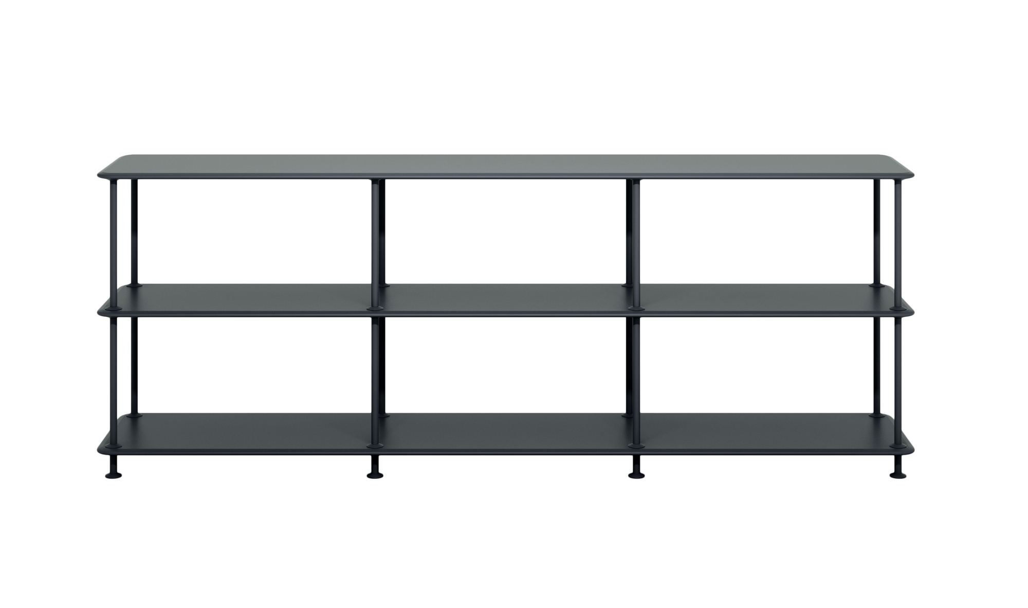 Schwarzes Montana Free Regal mit drei Fächern, ideal für Bücher und Dekoration.