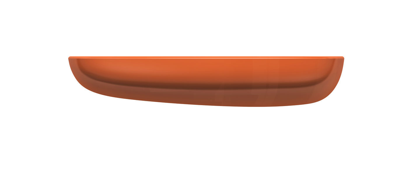 Nahaufnahme des orangefarbenen Vitra Corniches Wandboards in der Größe Large. Wandregal für moderne Wohnraumgestaltung.