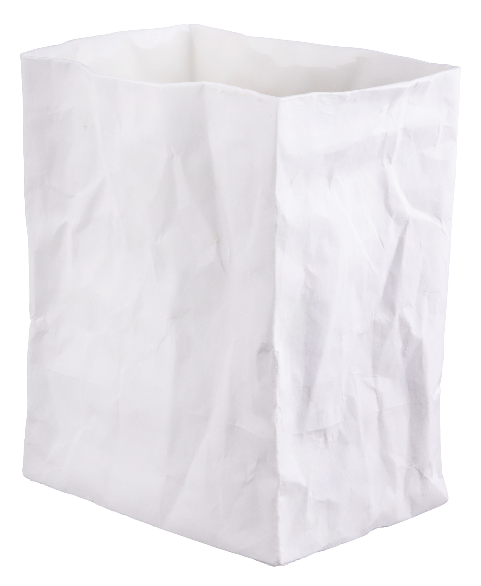 Nahaufnahme der großen, weißen Living Porzellantüte von Räder, als Deko-Objekt oder Übertopf.