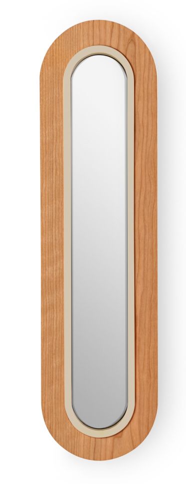 Lens LED Wandleuchte von LZF Lamps: Ovale Wandlampe mit Kirschholz und elfenbeinweißem Metallring.