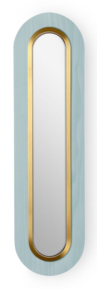 Lens LED Wandleuchte oval gestreckt Metallring in Gold Meeresblau LZF Lamps