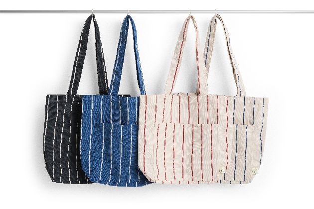 Outdoor Market Tote Bag Tasche Blau mit beige Streifen Hay