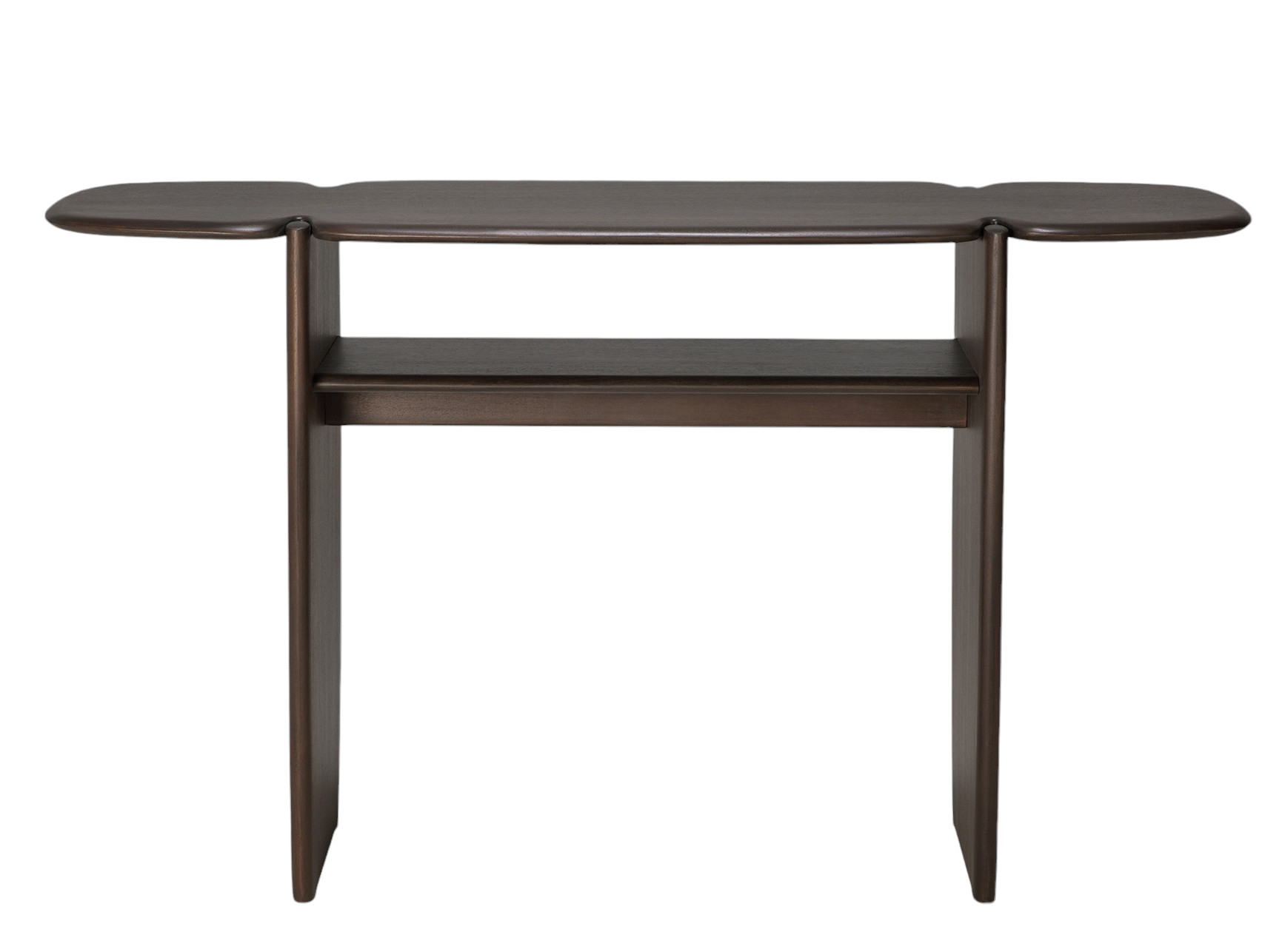 PI Konsole von Ethnicraft in dunklem Mahagoni, modernes Design mit Ablagefläche für Wohnzimmer oder Flur.