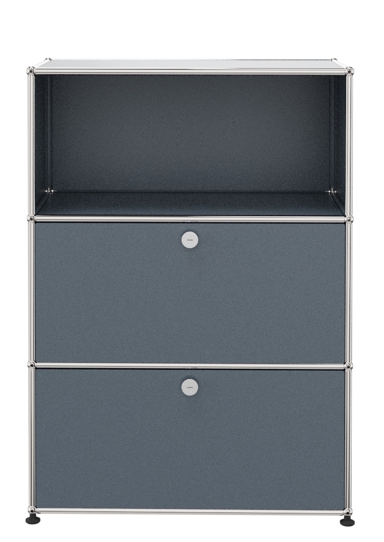 USM Haller Highboard mit 2 Klappen und 1 Fach offen-mittelgrau