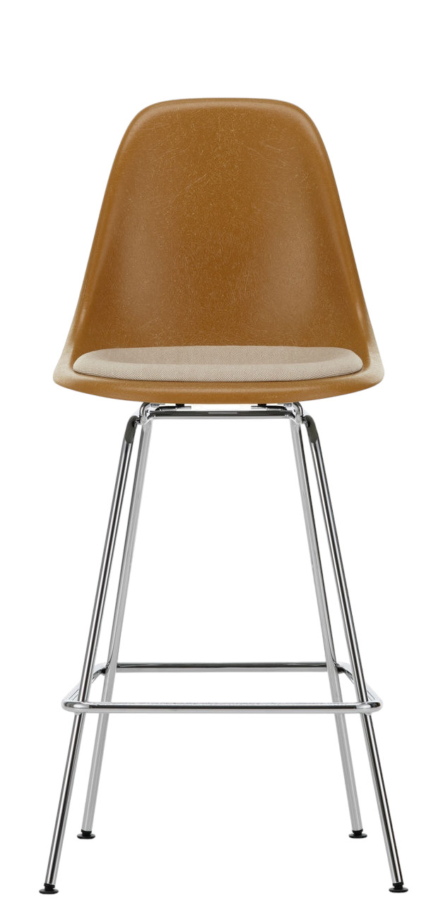 Eames Fiberglass Bar Stool Medium Barhocker mit Sitzpolster Vitra