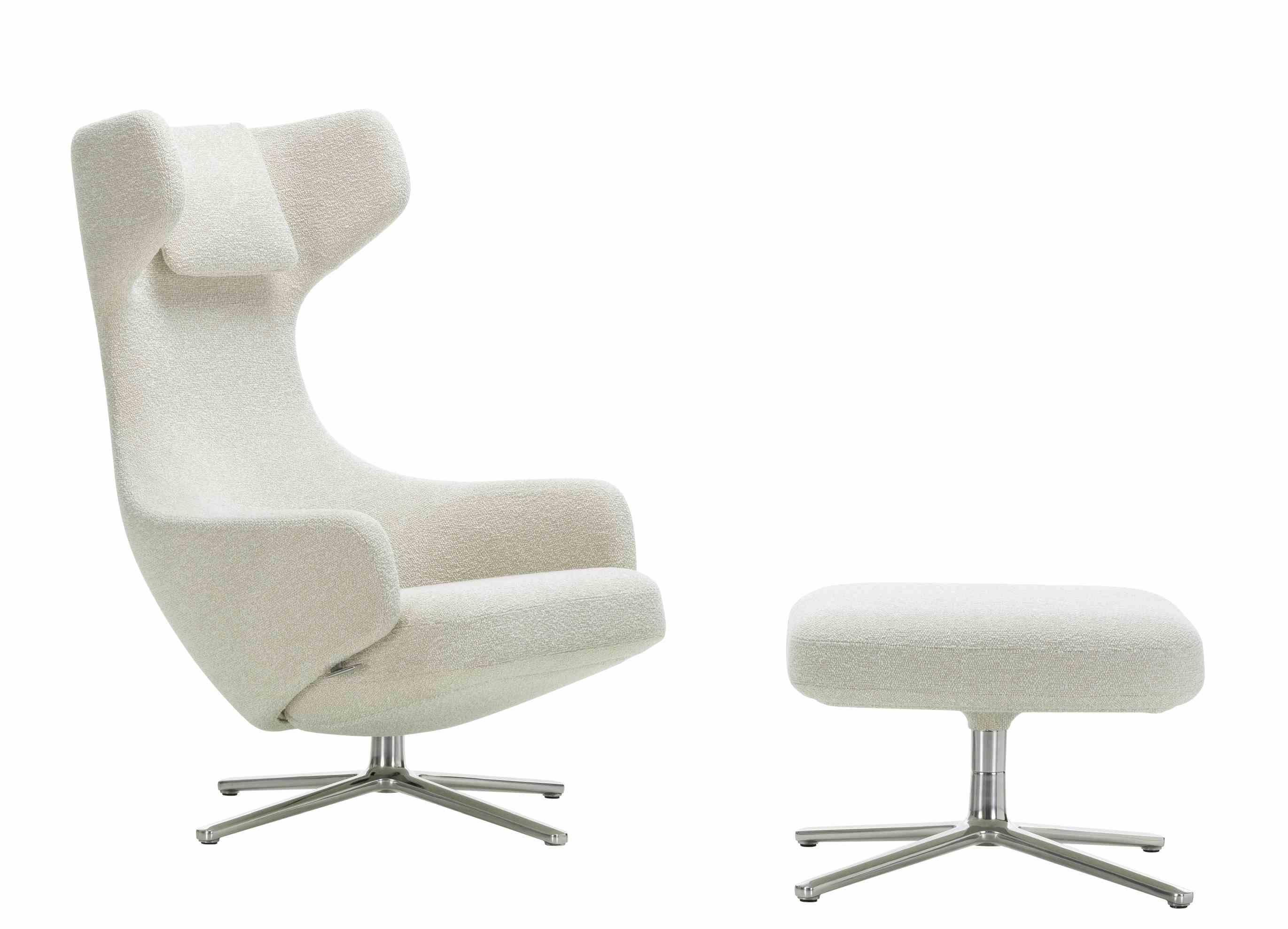 Grand Repos Sessel  + Ottoman Vitra Poliert Nubia Elfenbein / Perle