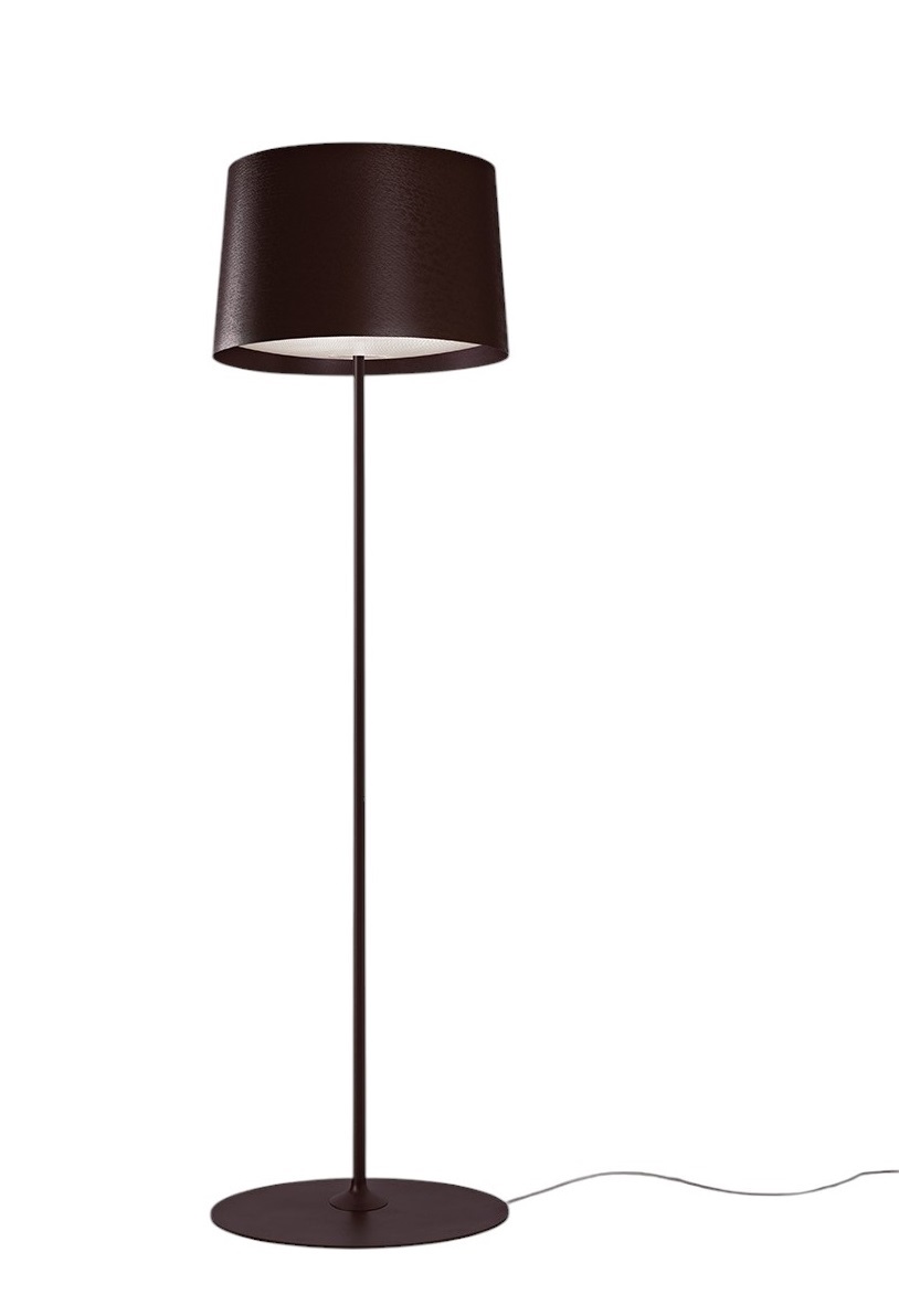 Twiggy Lettura Stehleuchte von Foscarini in Braun: Moderne Bodenleuchte mit kegelförmigem Lampenschirm für Wohnzimmer.