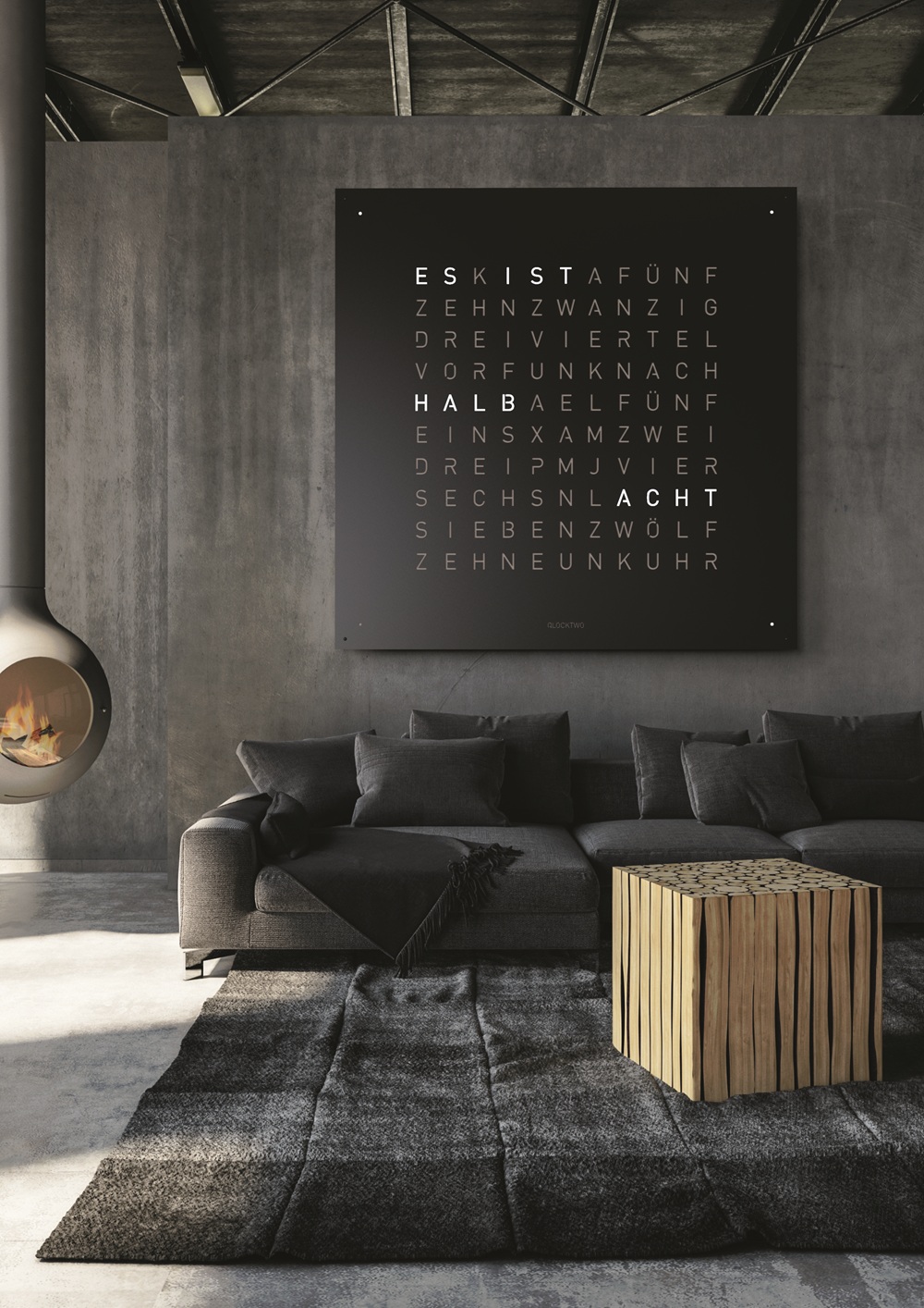 Earth 180 Steel Series Wanduhr / Zeitobjekt Deutsch QLOCKTWO