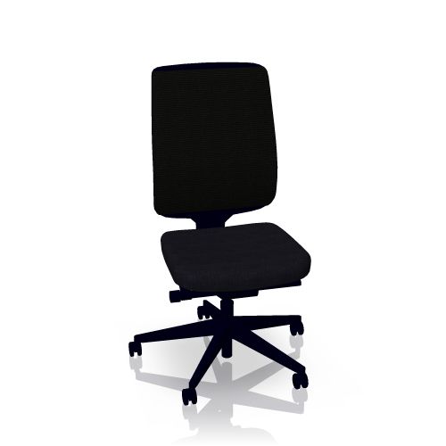 Schwarzer Steelcase Reply Bürostuhl mit Netzrücken und Rollen auf weißem Hintergrund.