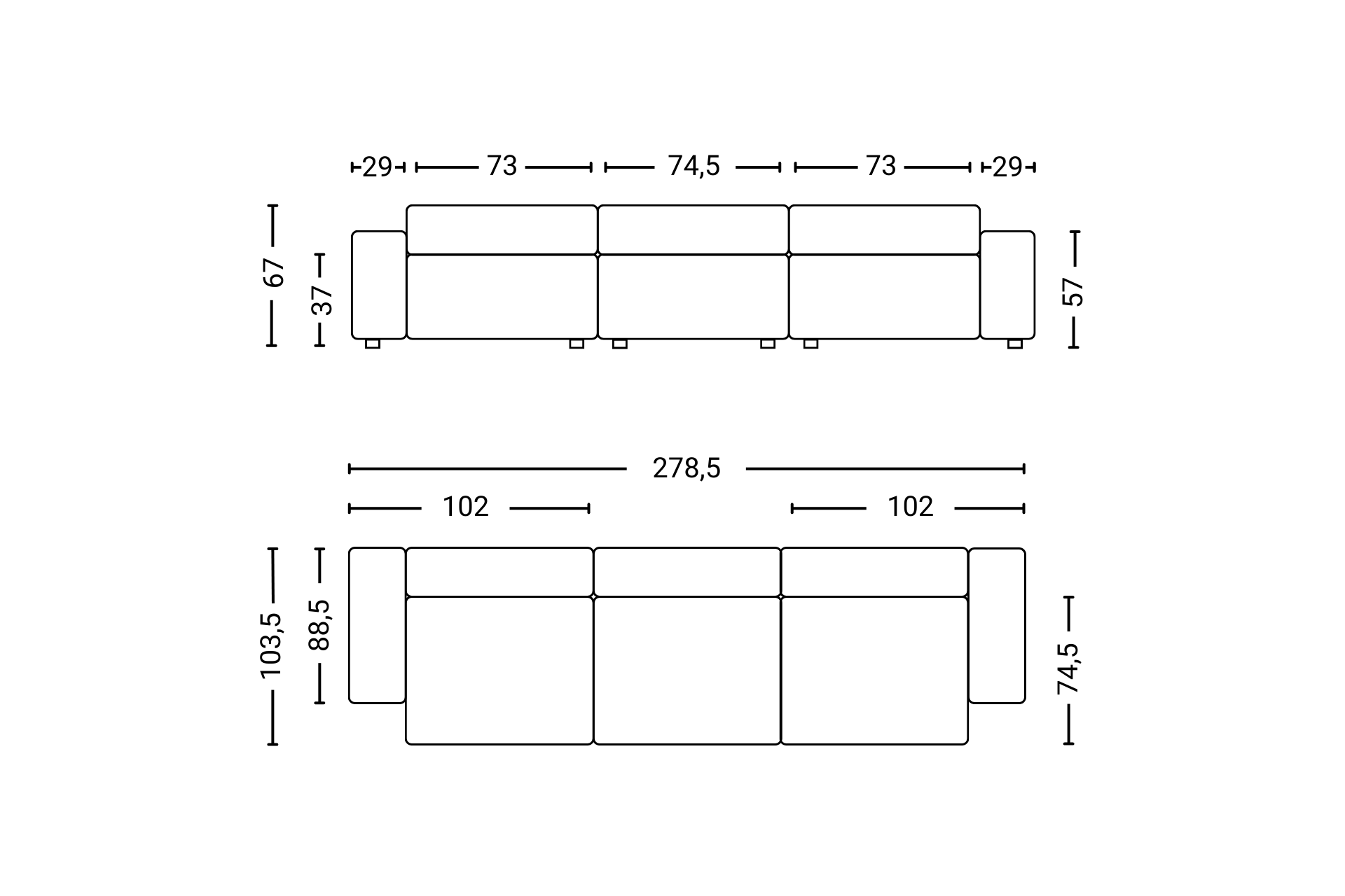 Mags Soft Sofa 3-Sitzer Combination 1 Niedrige Armlehne Hay