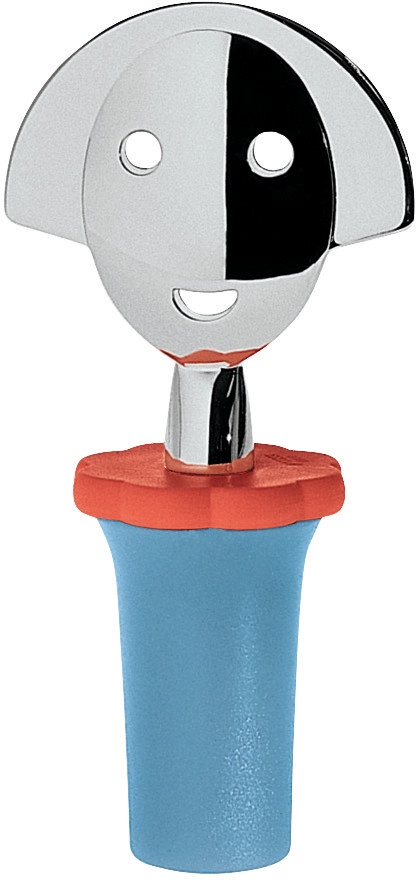 Anna Stop 2 AAM06 Flaschenverschluß Alessi Hellblau Alessi Anna Stop Flaschenverschluss in Hellblau: Lustiger, verchromter Flaschenstopper mit freundlichem Gesicht für Weinflaschen.