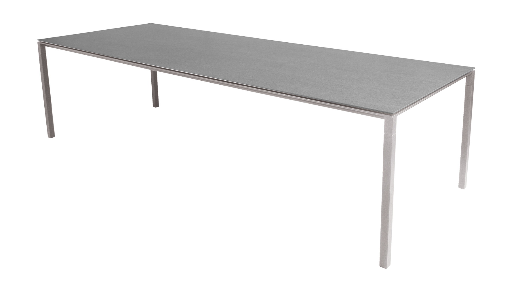 Pure Outdoor Esstisch von Cane-Line: Groß, basaltfarbene Platte und taupefarbenes Gestell. Moderner Gartentisch.