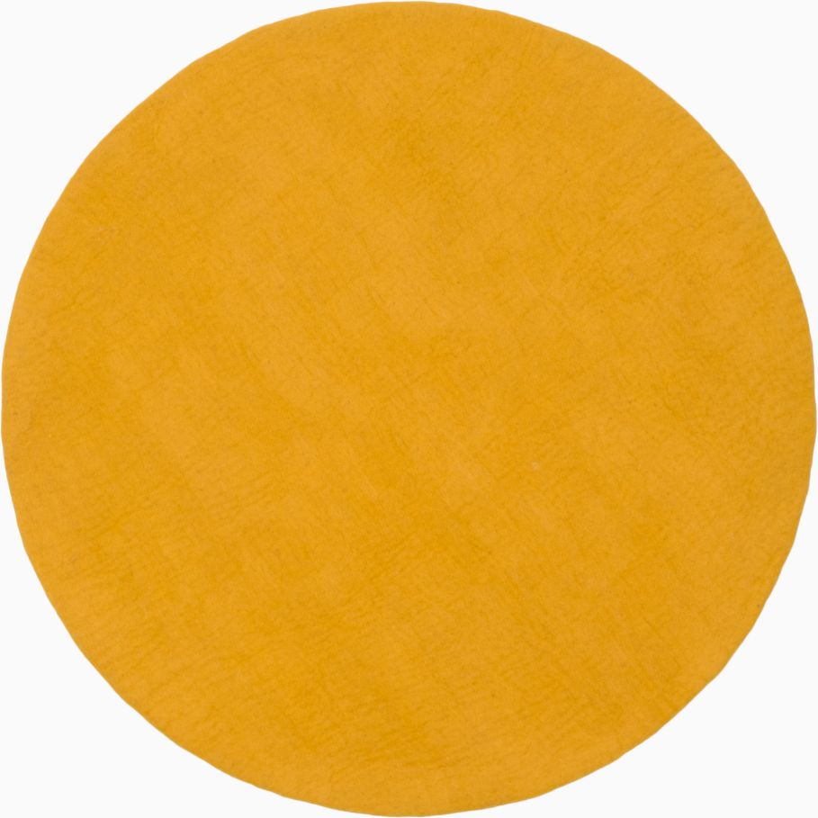 Runder, senfgelber Filzteppich (myfelt Klara) mit 160 cm Durchmesser. Gemütlicher Teppich für Wohnräume.