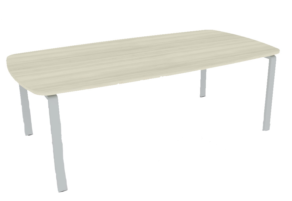 Pensum Besprechungstisch mit ellipsenförmiger Tischplatte in Holzoptik und silbernen Beinen. Büromöbel für Konferenzräume.