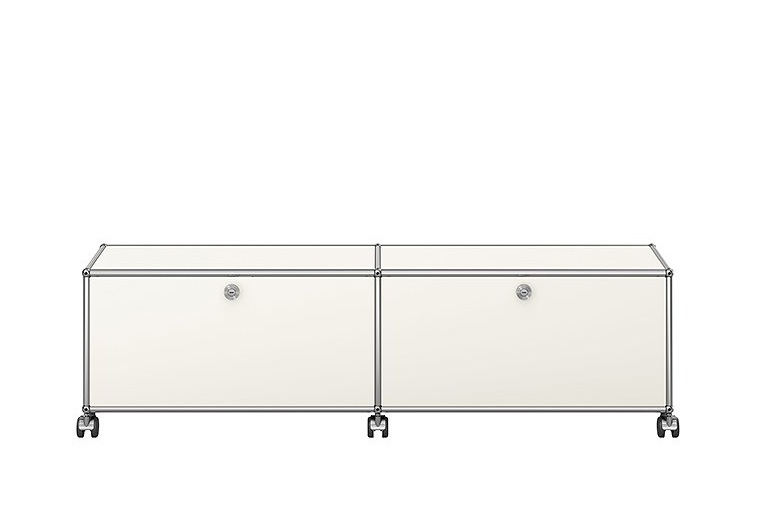 USM Haller TV-/Hi-Fi Lowboard M61 auf Rollen mit 2 Klapptüren Reinweiss