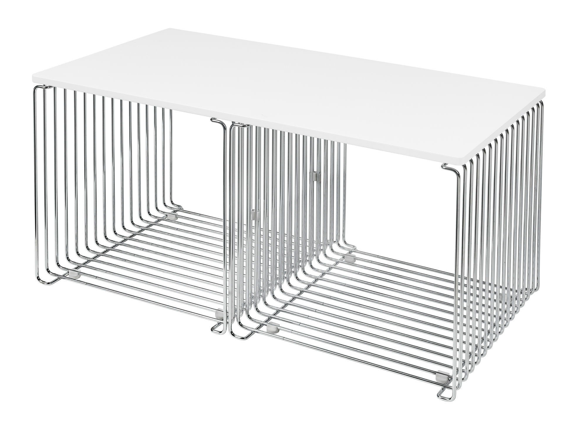 Panton Wire Cube Beistelltisch / Couchtisch verchromt / Tischplatte MDF New white Montana