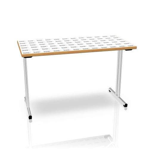 Brunner Klapptisch Basic, rechteckig, mit hellem Holzdekor und silberfarbenem Gestell für Büro und Konferenz.