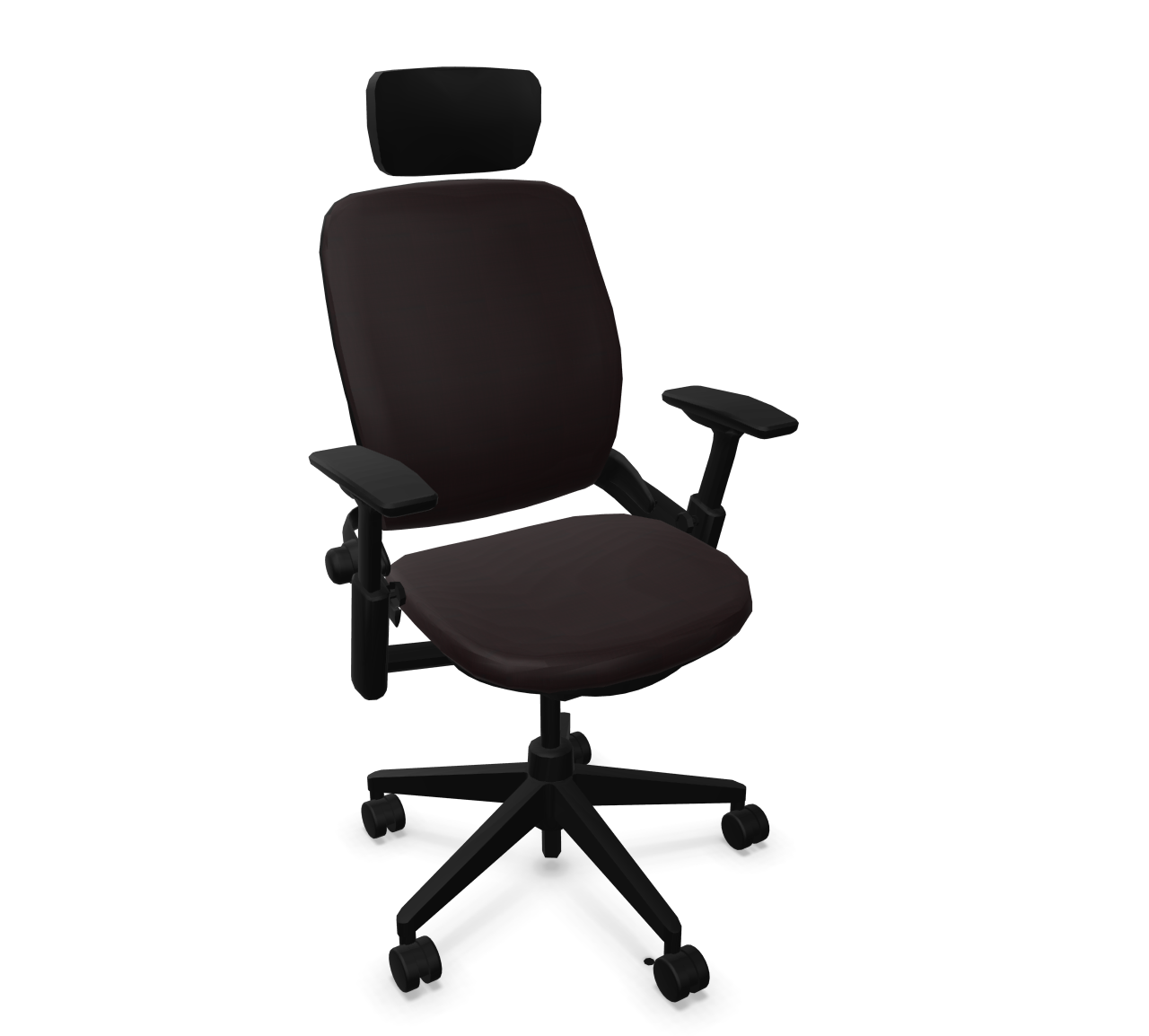 Leap Arbeitsstuhl von Steelcase mit Kopfstütze, ergonomischer Bürostuhl in Braun mit schwarzem Fußkreuz.