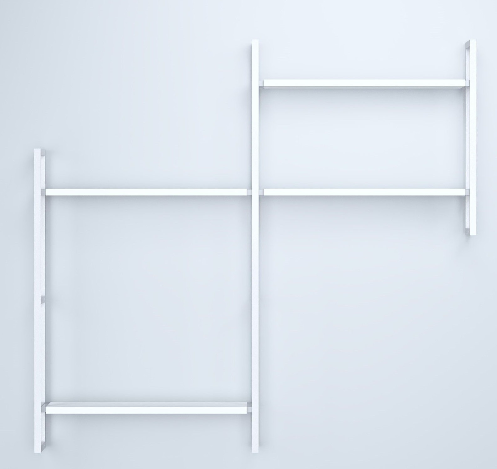 Weißes Wandregal Grundmodul D Oncono, minimalistisches Design für moderne Wohnraumgestaltung, flexible Regalsysteme.