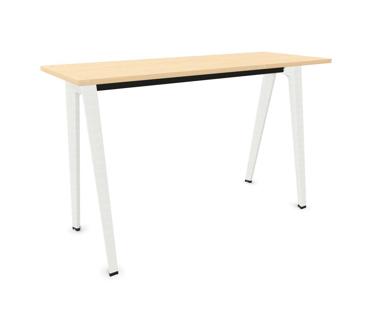 B-Free Stehtisch von Steelcase mit heller Holzplatte und weißen Metallbeinen. Stehpult für Büro.