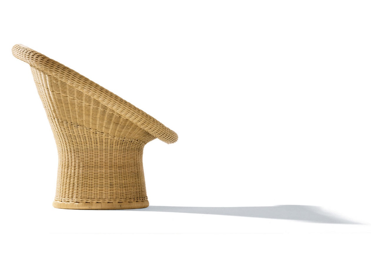 E 10 Rattansessel von Richard Lampert, handgeflochtener Sessel aus Rattan, modernes Möbeldesign.