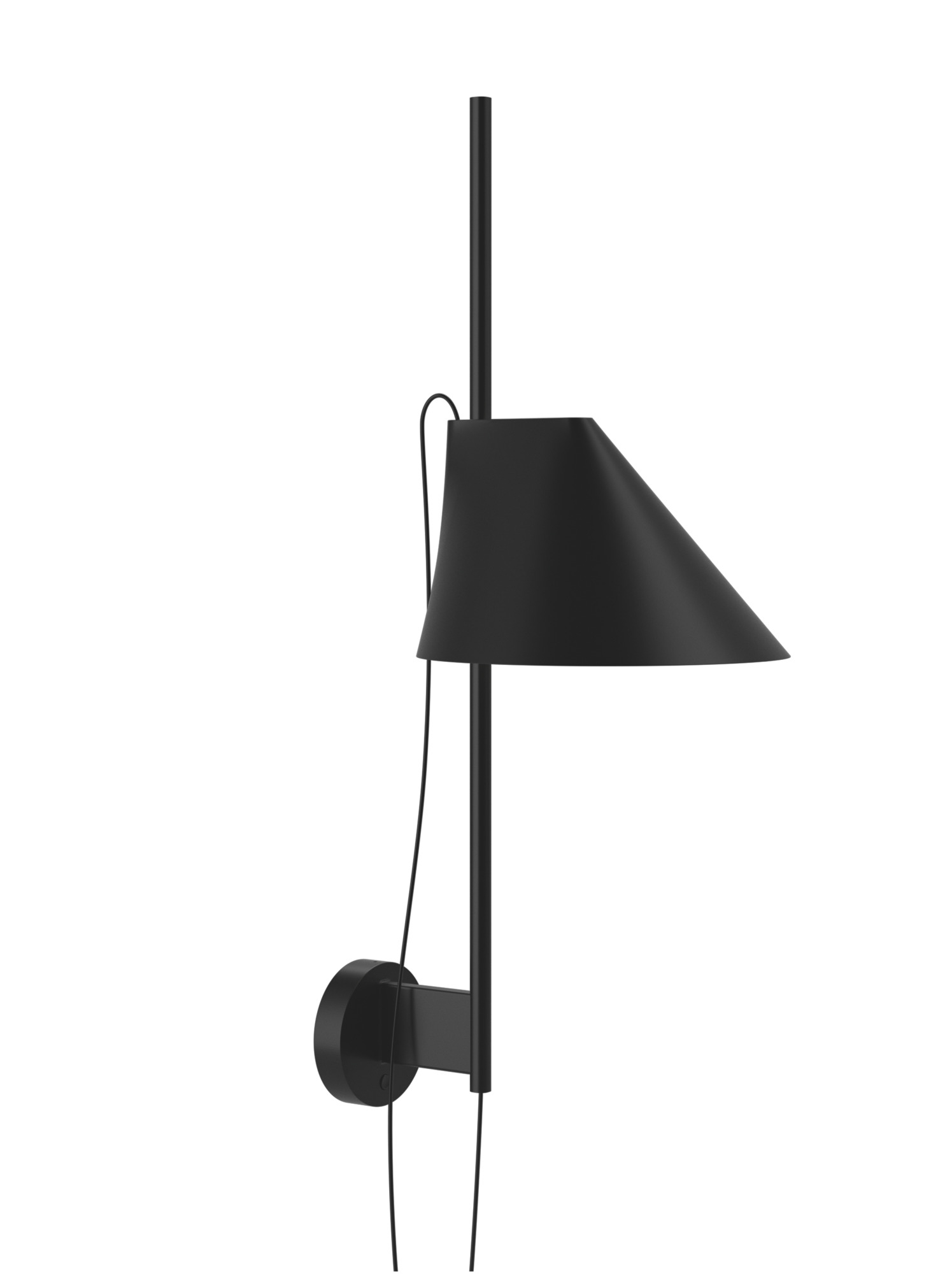 Schwarze Yuh LED Wandlampe von Louis Poulsen, modernes Design mit verstellbarem Schirm für indirekte Beleuchtung.