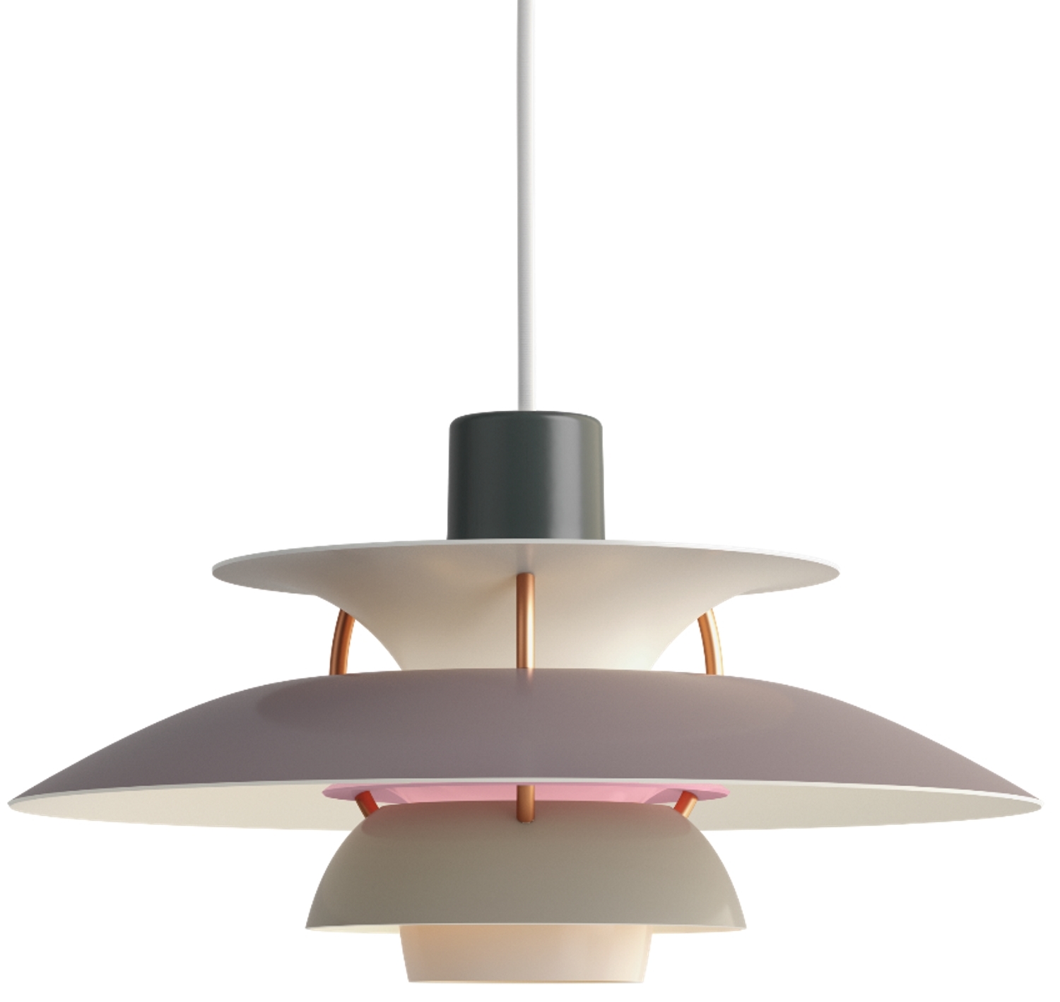 Graue PH 5 Mini Pendelleuchte von Louis Poulsen, modernes Design für stilvolle Beleuchtung.