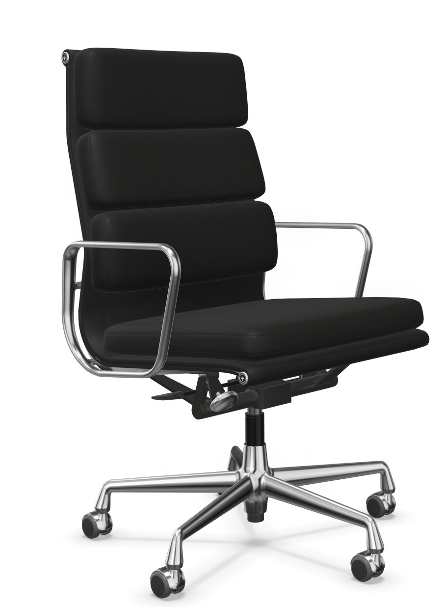 Soft Pad Chair EA219 / EA 219 Sessel Vitra Leder Premium F mit Kontrastnaht, schwarz, Gestell verchromt