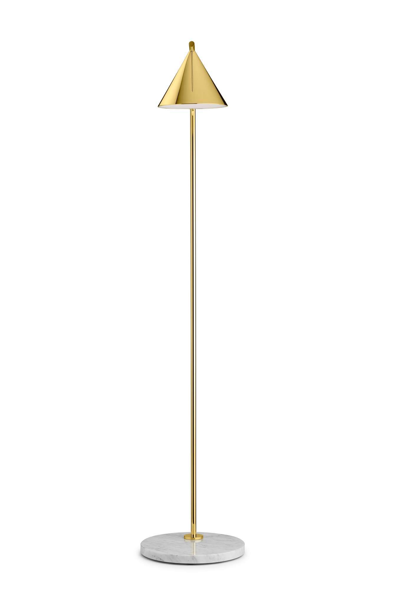 Captain Flint Stehleuchte in Messing: Moderne LED-Lampe mit Marmorfuß für stilvolle Beleuchtung.