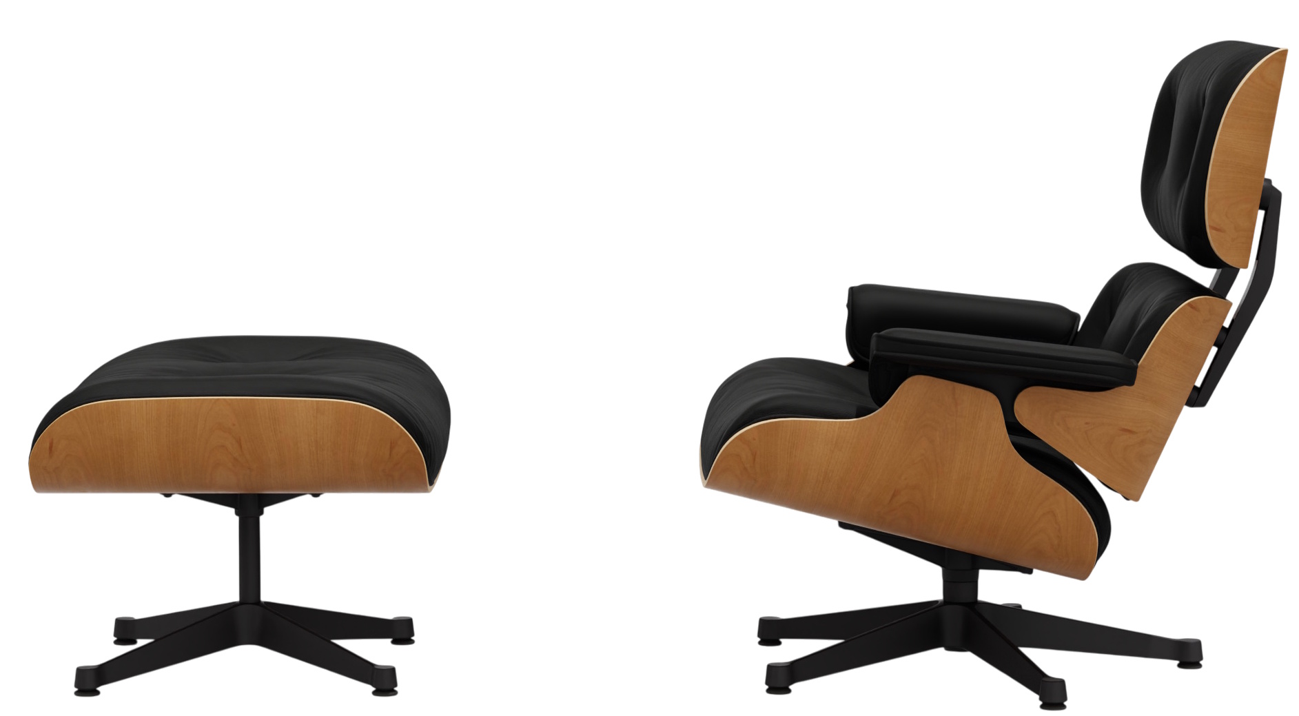 Eames Lounge Chair & Ottoman Sessel VORZUGSKOMBINATION Leder Premium Vitra Kirschbaum natur