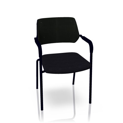 Schwarzer Steelcase QiVi 4-Fuß Besucherstuhl mit Armlehnen und gepolsterter Rückenlehne, nicht stapelbar. Bürostuhl für Konferenz und Wartebereich.