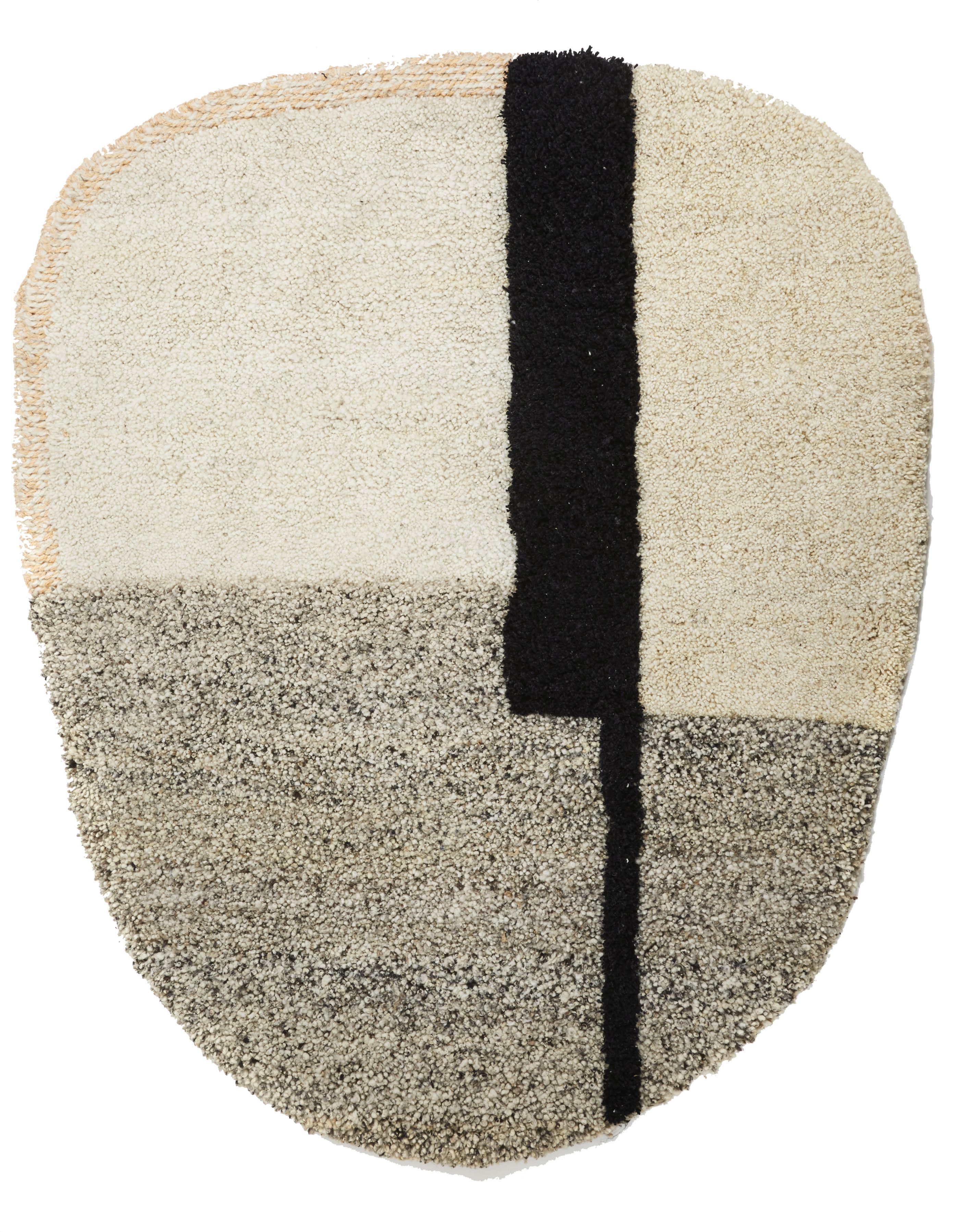 Ames Teppich Nudo, klein, 160x190 cm, mit abstraktem Muster in Beige, Grau und Schwarz.