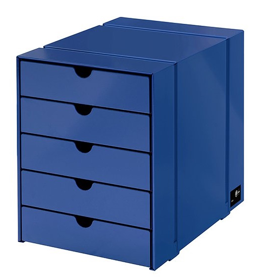 USM Haller Inos Kastenset C4 mit 5 Schalen geschlossen Home Office Enzianblau