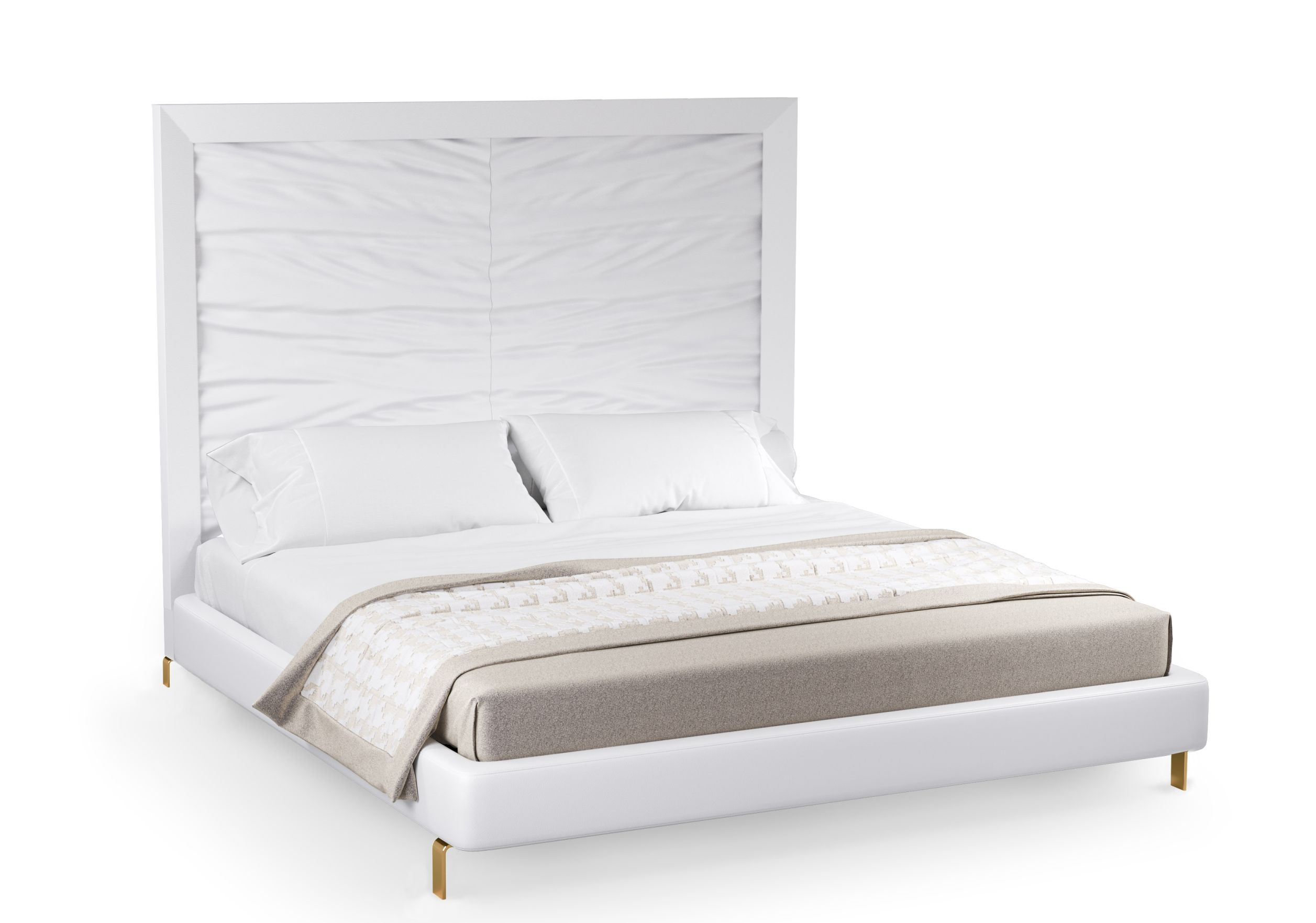 Onda Bett weißes Leder und mattes Gold Mansi London