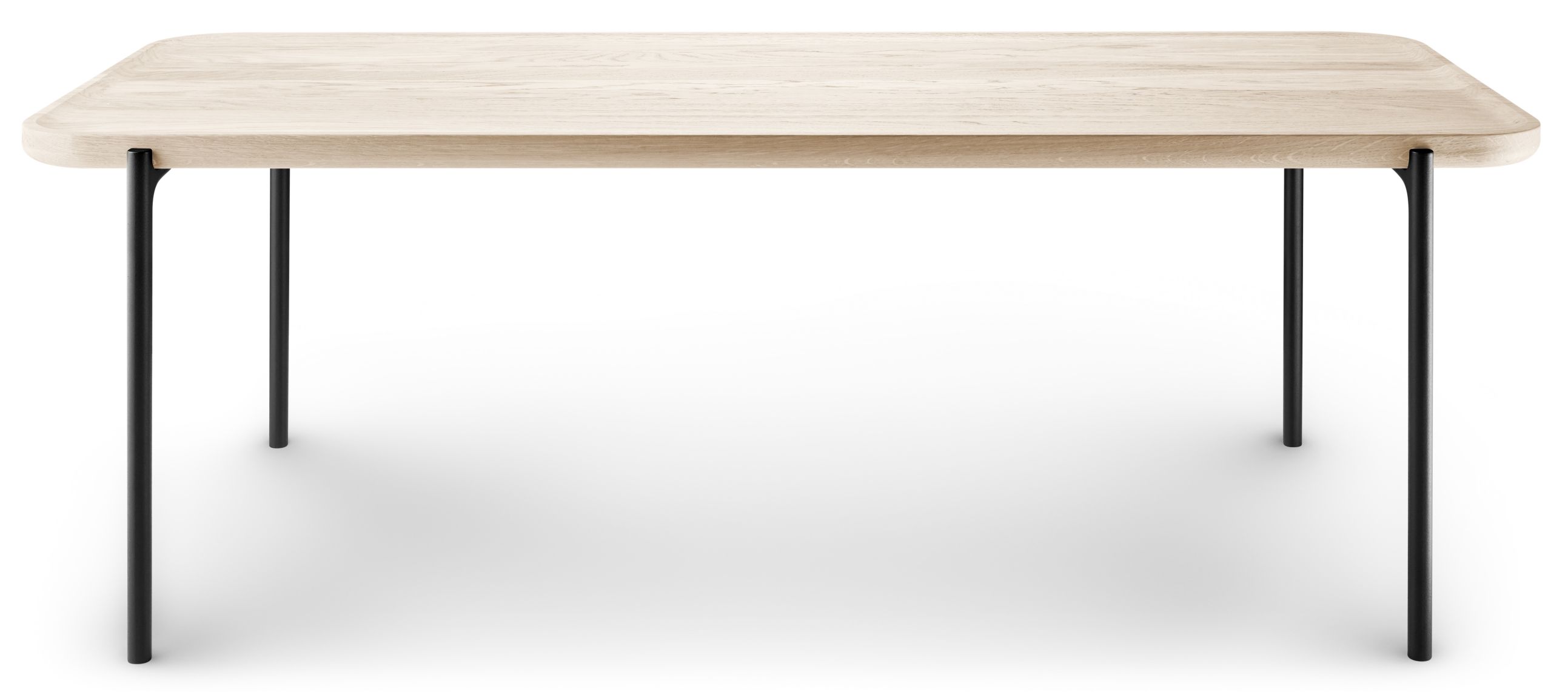 Savoye Tisch Eiche rechteckig von Eva Solo, weiße Tischplatte und schwarze Beine, modernes Design.