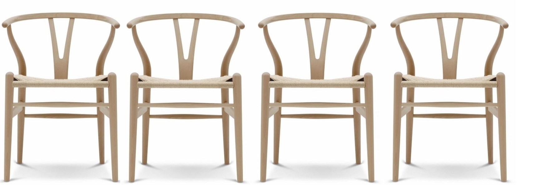 Vier CH24 Wishbone Chairs aus geölter Buche mit geflochtenen Papierkordel-Sitzen von Carl Hansen & Søn.