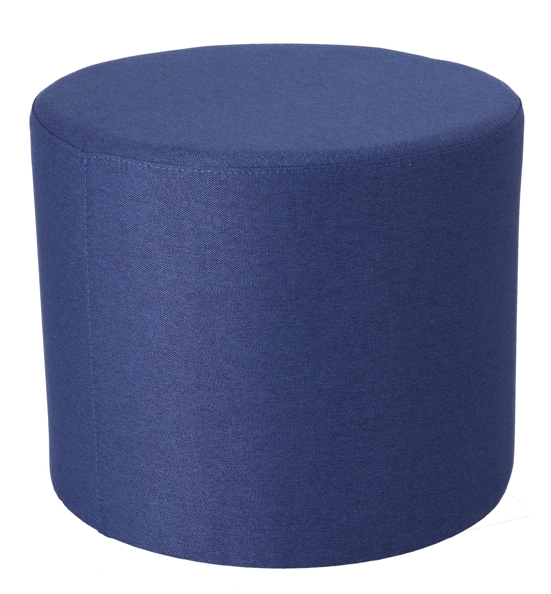 Blauer Rondo Pouf von Jan Kurtz, runder Sitzhocker aus Stoff, modernes Wohnaccessoire.
