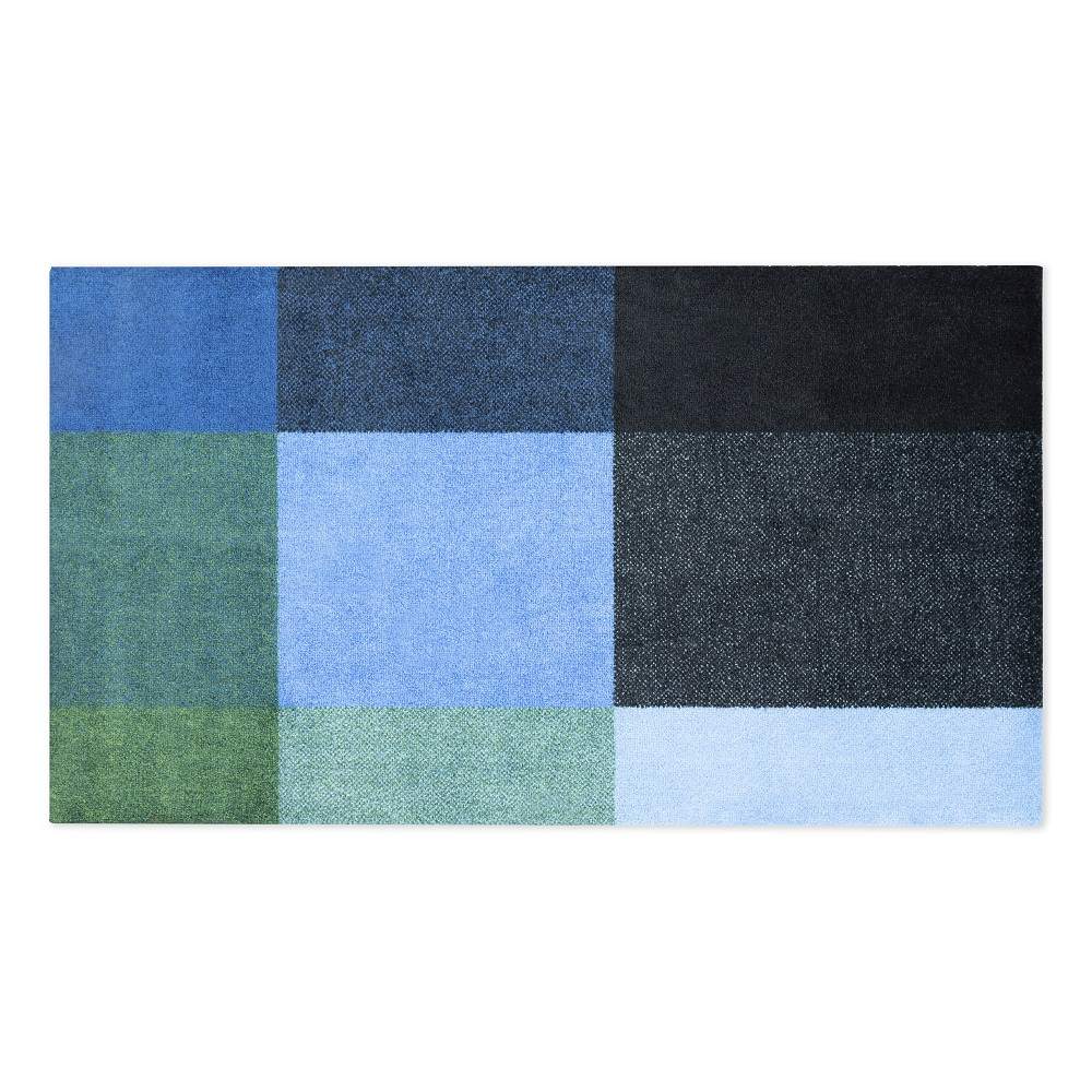 Heymat Forest Fußmatte mit blau-grünem Karomuster für Innen- und Außenbereich, 85x150 cm.